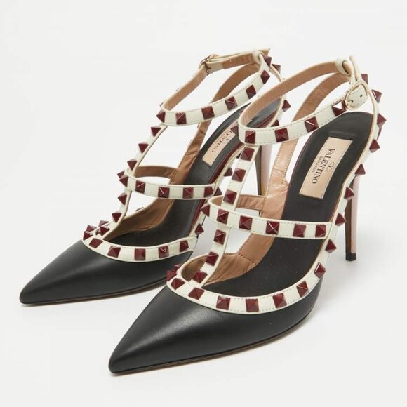 Valentino Garavani Shoes - Valentino Garavani Calfskin Nappa Rockstud Caged Ankle Strap 65mm Pumps size 40